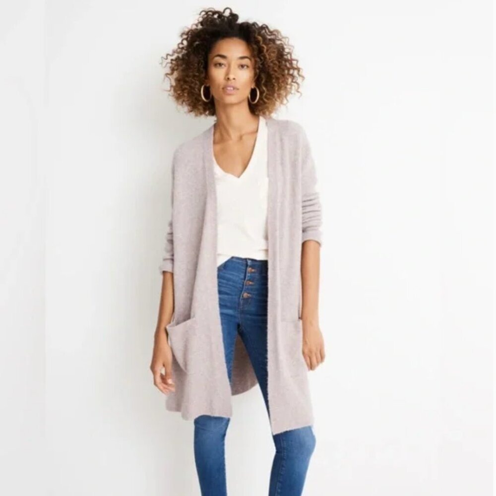 Madewell Kent Long Line‎ Cardigan Coziest Yarn Light Gray Size S